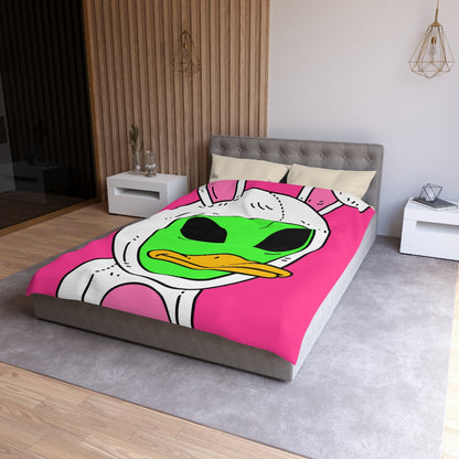 Bunny Ears Green Visitor Duck Face Alien Microfiber Duvet Cover