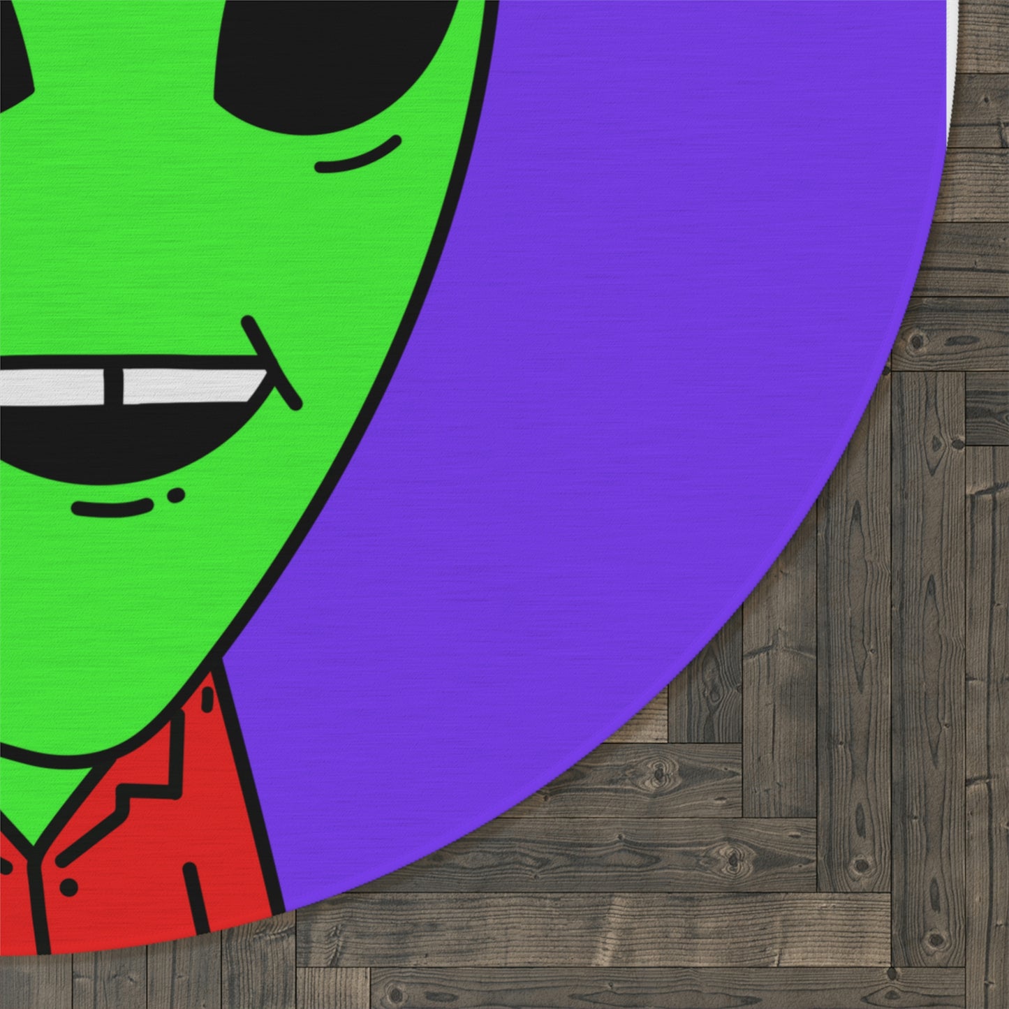 Missing Tooth Red Collar Green Alien with Visitor V Black Hat Round Rug - Visitor751