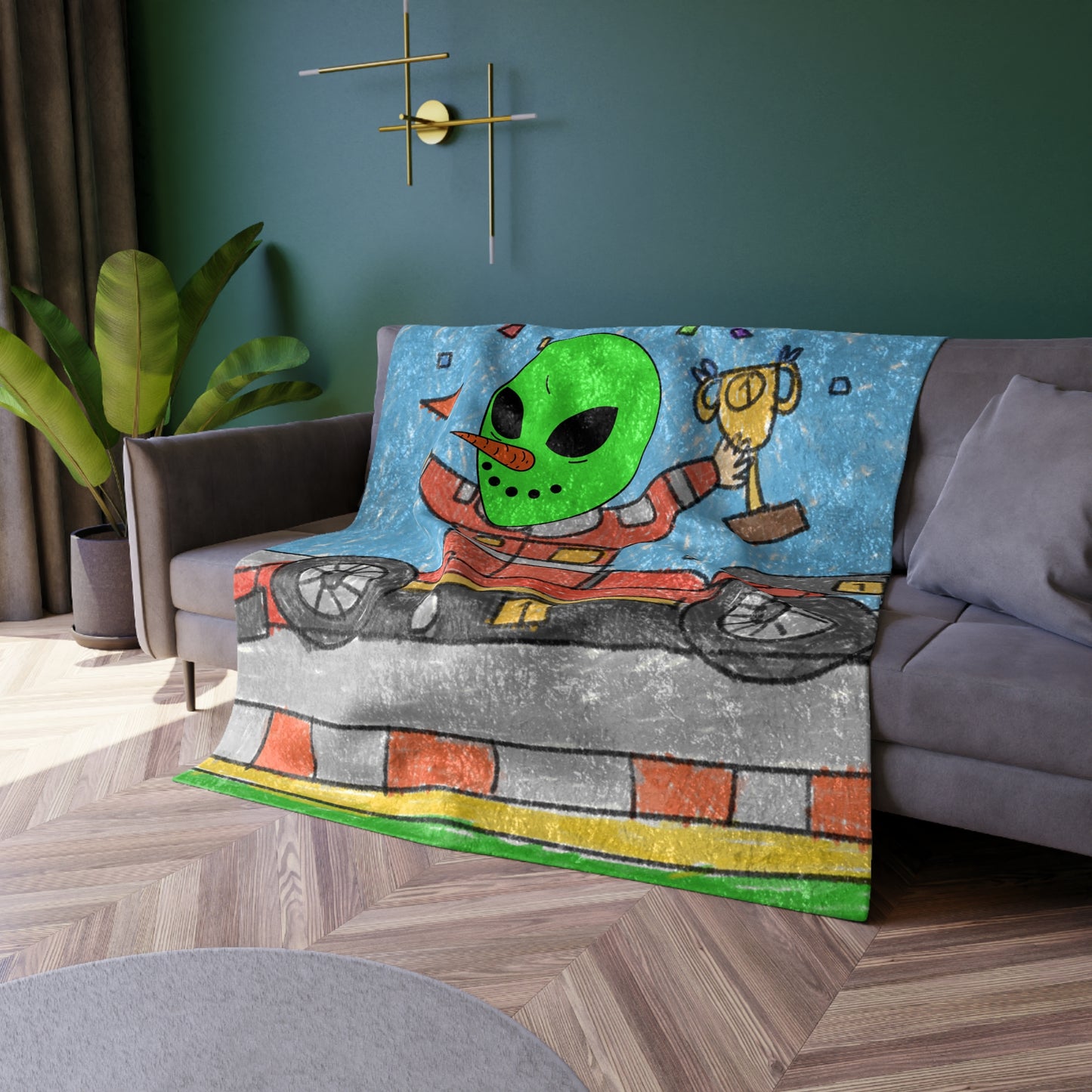 Racer Car Driver Alien Veggie Visi the Vegetable Visitor Crushed Velvet Blanket