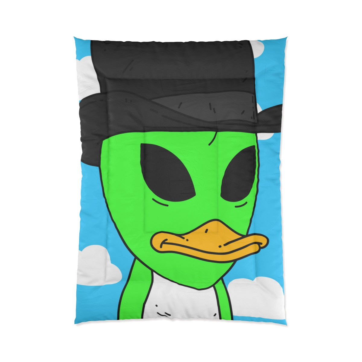 The Visitors Green Alien Duck Black Top Hat Bed Comforter