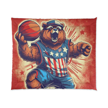 Slam Dunk for Independence:Patriotic Bear's 4th of July Basketball Game Comforter