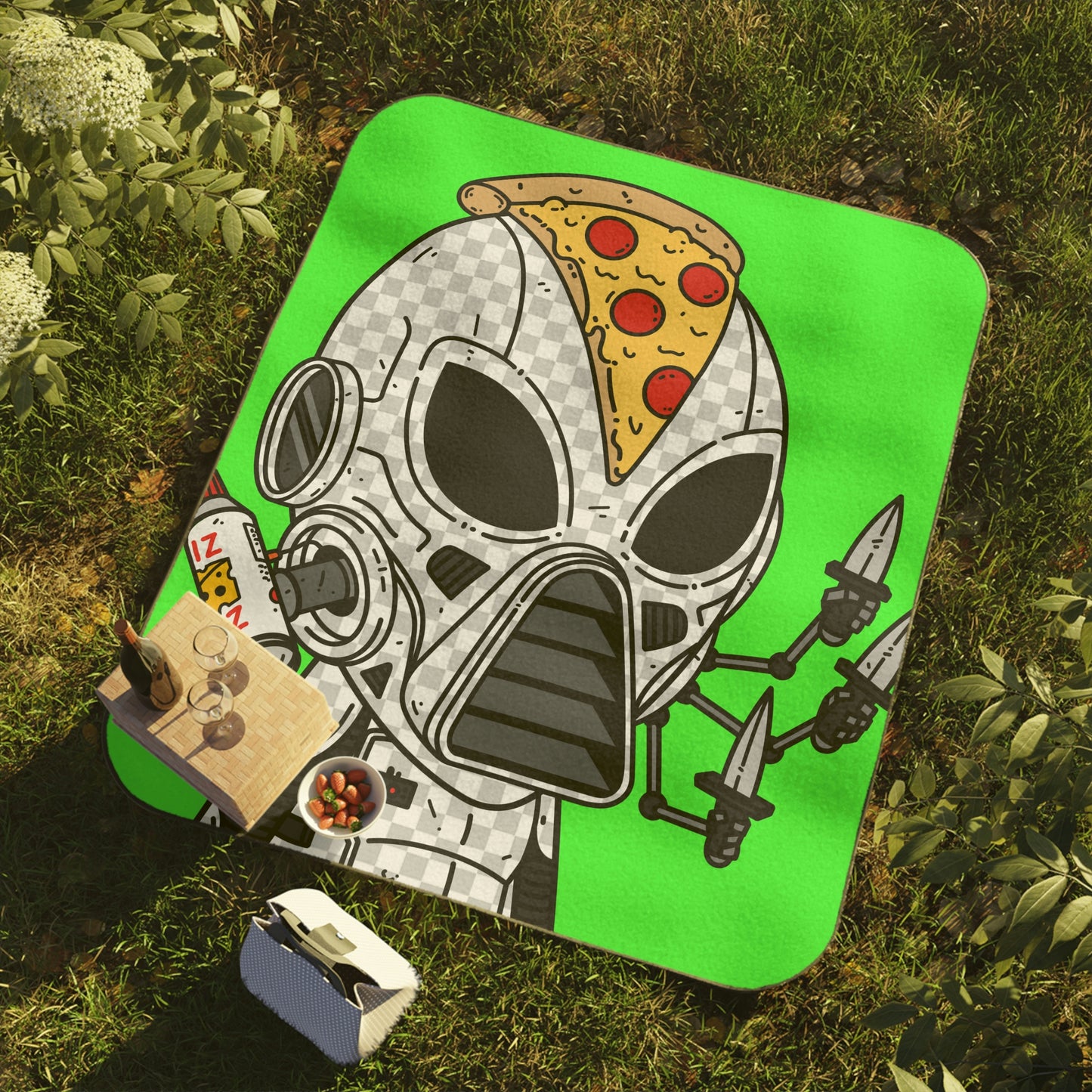 Cuchillo Peppe Pizza Viz Wiz Blindado Blanco Futuro Alien Cyborg Máquina Visitante Manta de Picnic