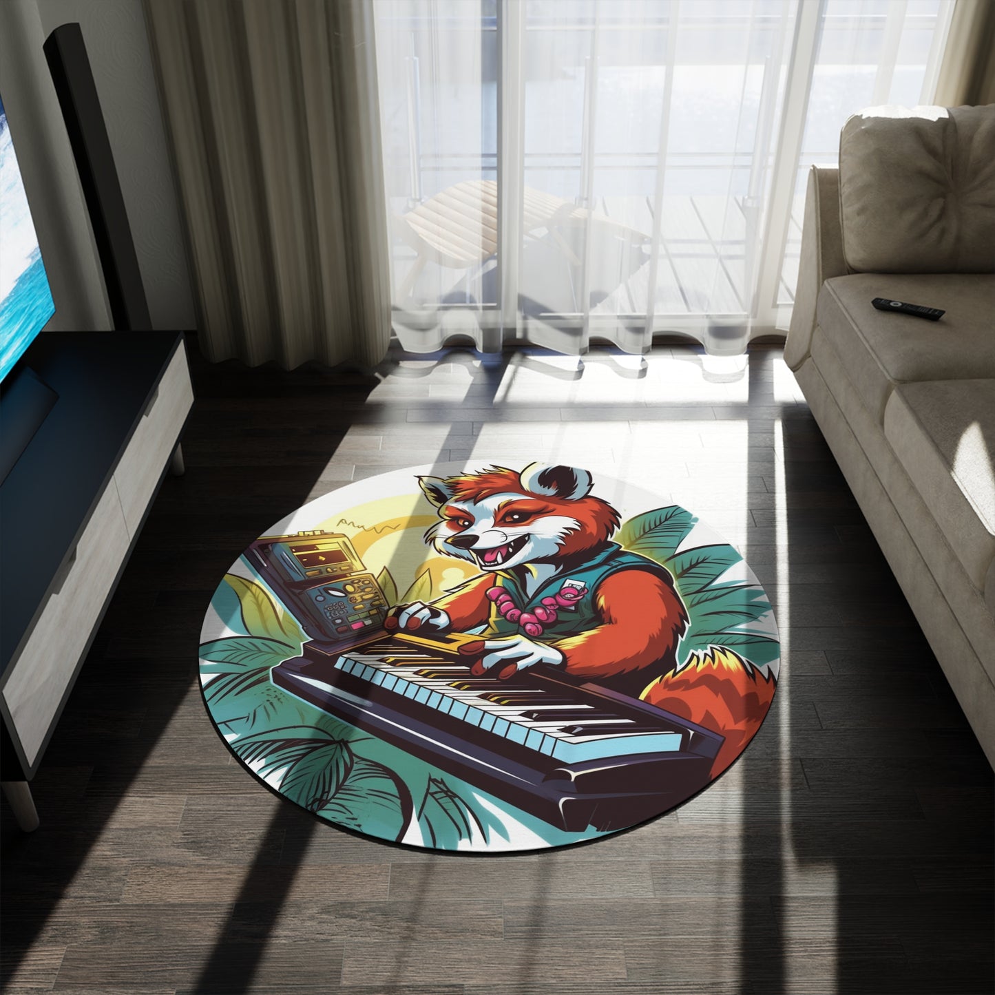 Red Panda Keyboard Music Piano Graphic Round Rug