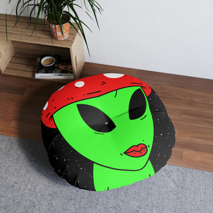 Multi Visitor (2) Green Alien w/ Devil Wings + Mushroom Head Tufted Floor Pillow, Round - Visitor751