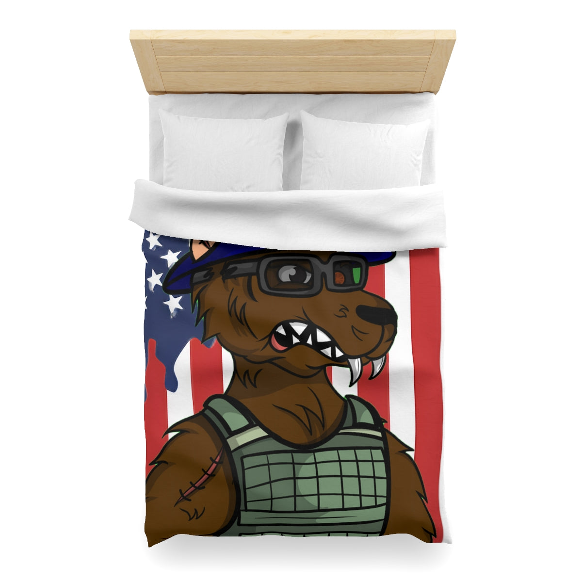 Military Army Cyborg Werewolf USA American Flag Wolf Microfiber Duvet Cover