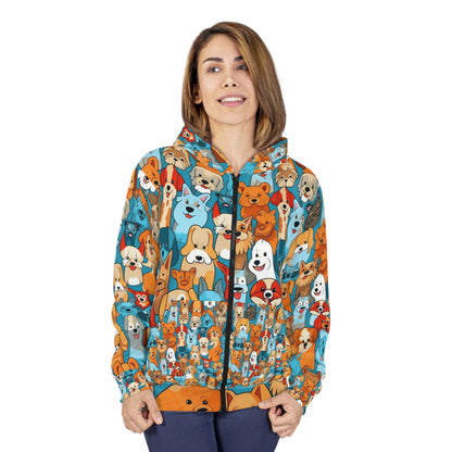 Cute Cartoon Dogs Whimsical Pattern Design Unisex Zip Hoodie (AOP)