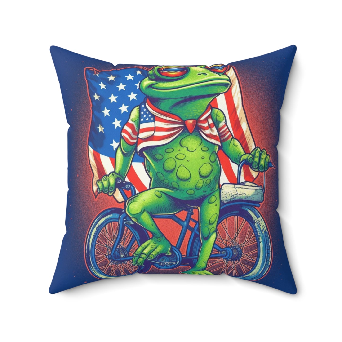 Patriot Frog USA American Bicycle Rider Graphic Spun Polyester Square Pillow