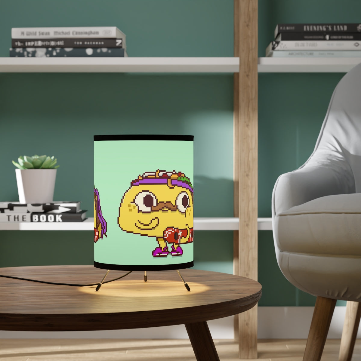 Snowboard Shred Taco Character Cartoon Tripod Lamp with High-Res Printed Shade, US\CA plug