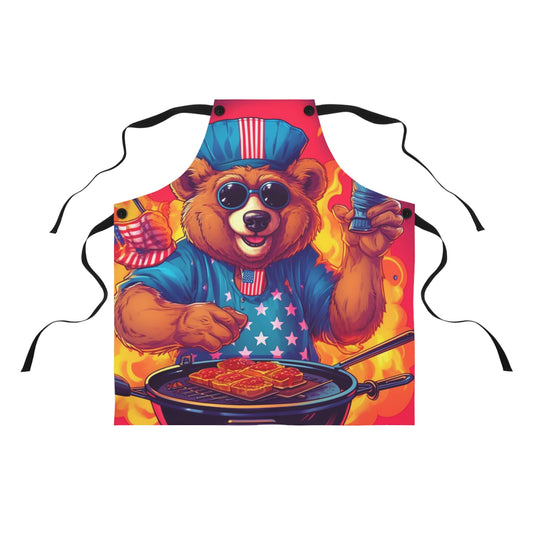 Patriotic Bear's BBQ Bash: Grill and Chill this 4th of July USA Apron (AOP)