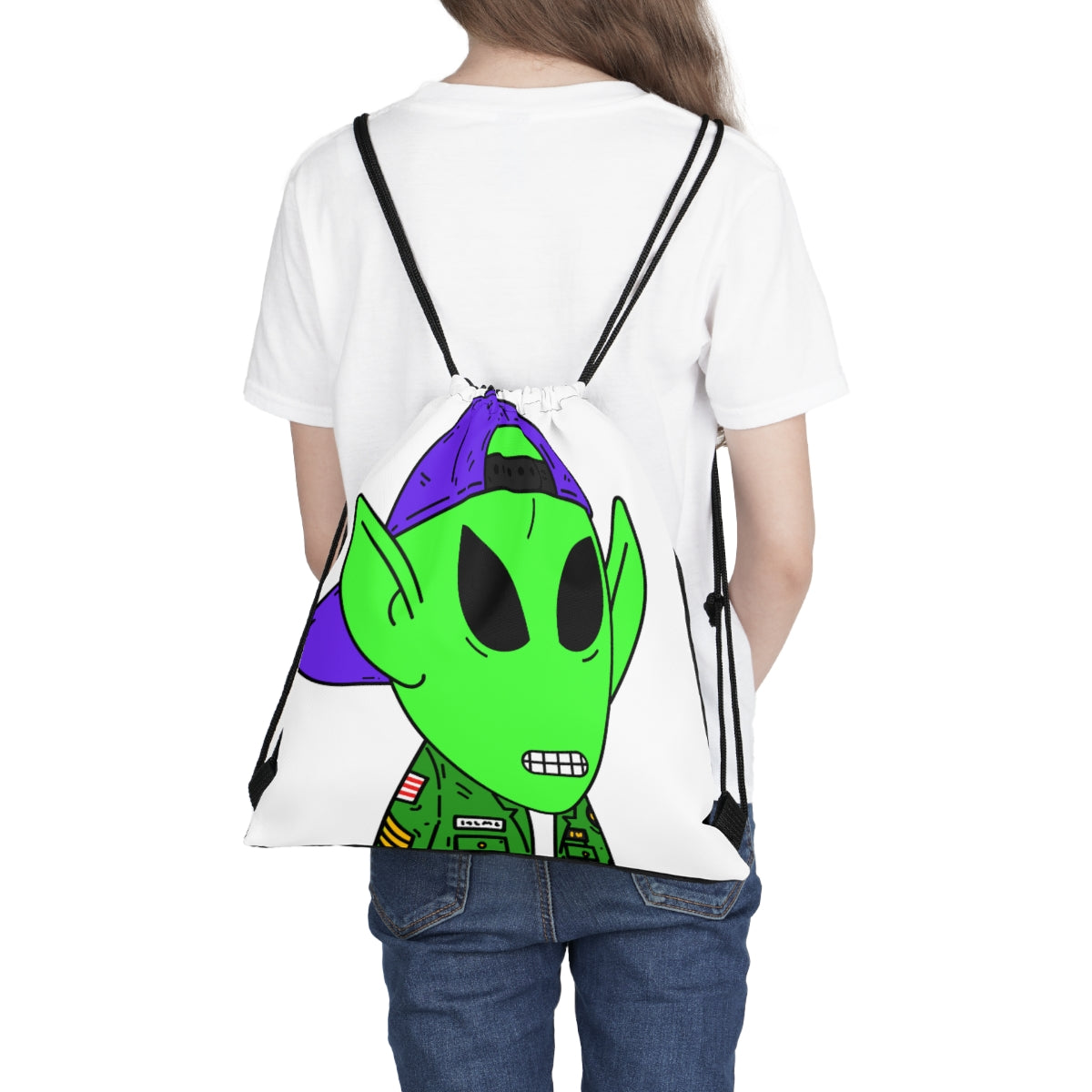 Green Military Army Jacket pointy ear Visitor Alien Outdoor Drawstring Bag