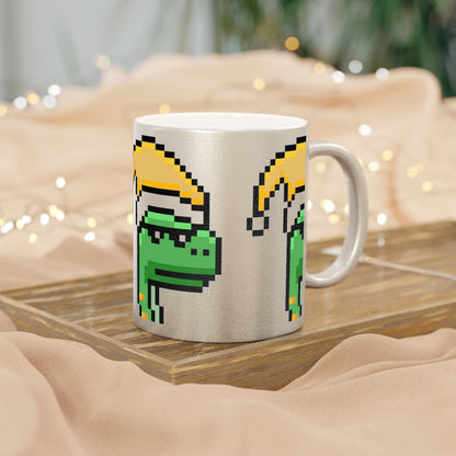 Christmas Dinosaur Santa Seasonal Metallic Mug (Silver\Gold)