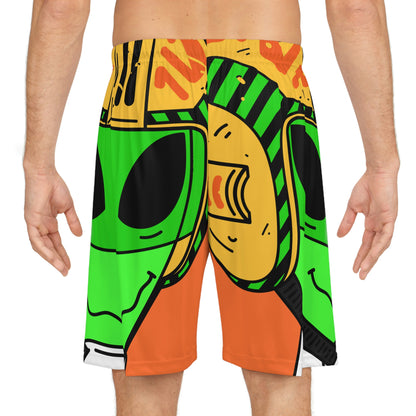 Alien Green Sporty Basketball Shorts (AOP)