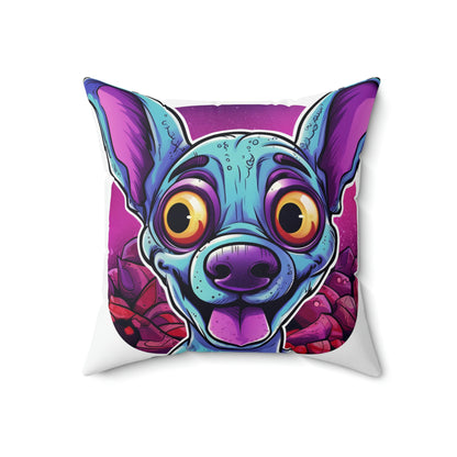 Classic Alien Dog Space Cartoon Style with a Retro Twist Spun Polyester Square Pillow