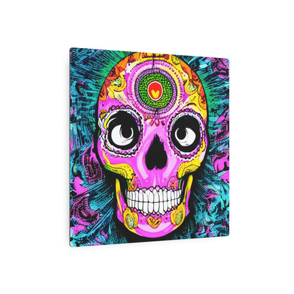 Trippy psychedelic Skull Skeleton Head Face Metal Art Sign