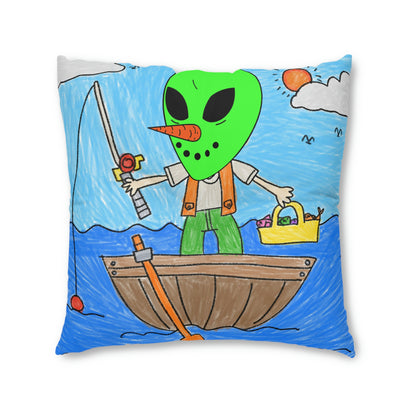 Sea Fish Hunter Veggie Visi Vegetable Visitor Alien Tufted Floor Pillow, Square