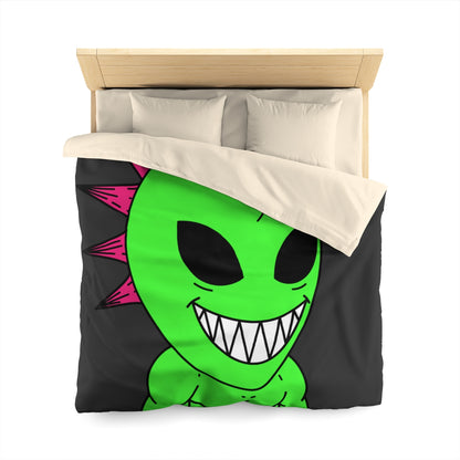 Spiked Pink Hair Muscle Big Smile Green Alien Visitor Microfiber Duvet Cover