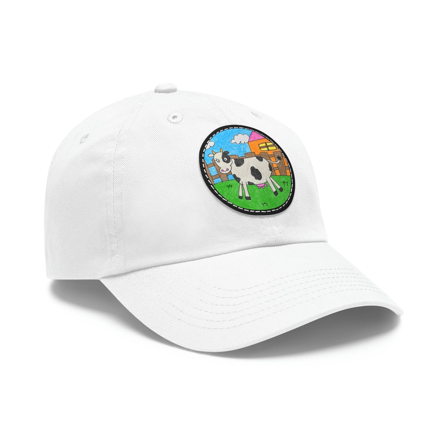 Cow Farm Animal Character Dad Hat with Leather Patch (Round)