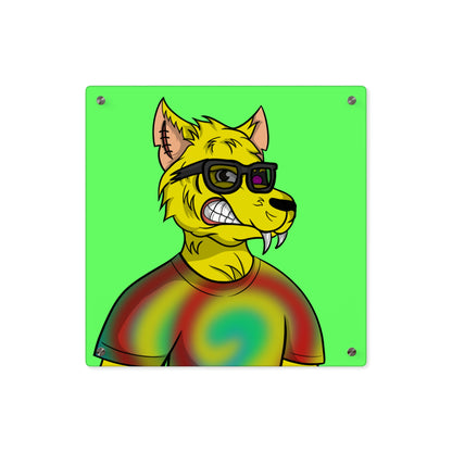 Wolve Cyborg Tie Dye Wolf Shirt Yellow Fur Cool Sun Glasses Acrylic Wall Art Panels