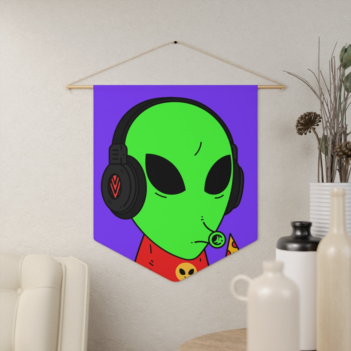 The Visitors Pizza Alien with Headphones Pennant