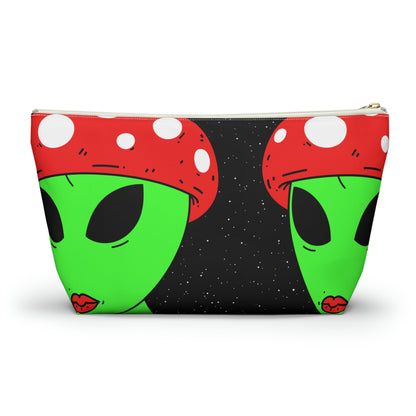 Mushroom Head Green Alien Visitor w/ Red Lips Accessory Pouch w T-bottom