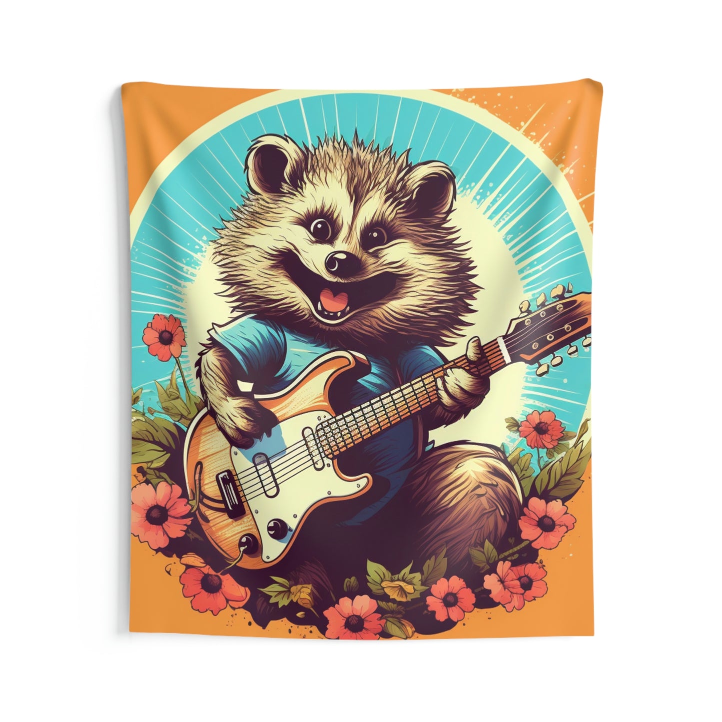 Hedgehog Guitar Band Music Musician Rock Star Graphic Indoor Wall Tapestries