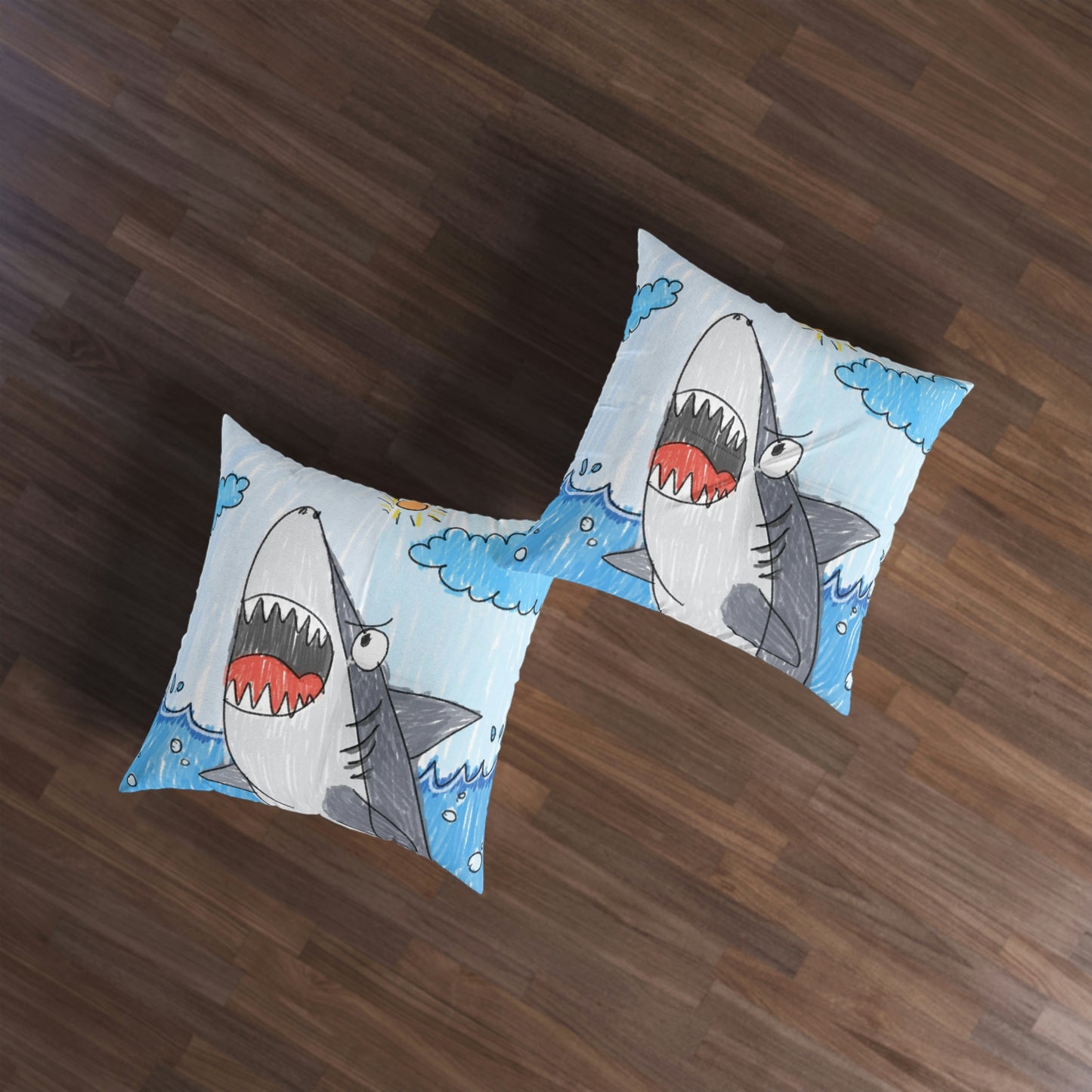 Shark Jaw Teeth Attack Ocean Sea Creature Tufted Floor Pillow, Square