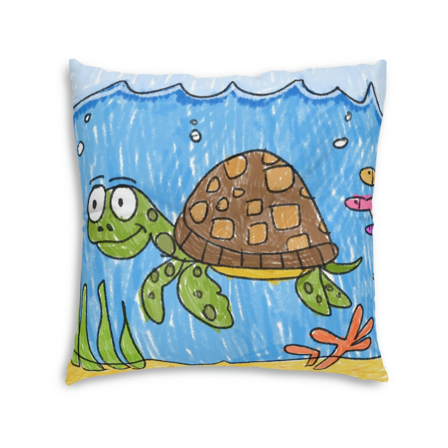 Almohada de suelo con diseño de tortuga marina, playa, arena y océano, cuadrada 