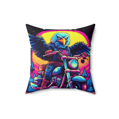 Bald Eagle American Motorcyclist USA Style Spun Polyester Square Pillow