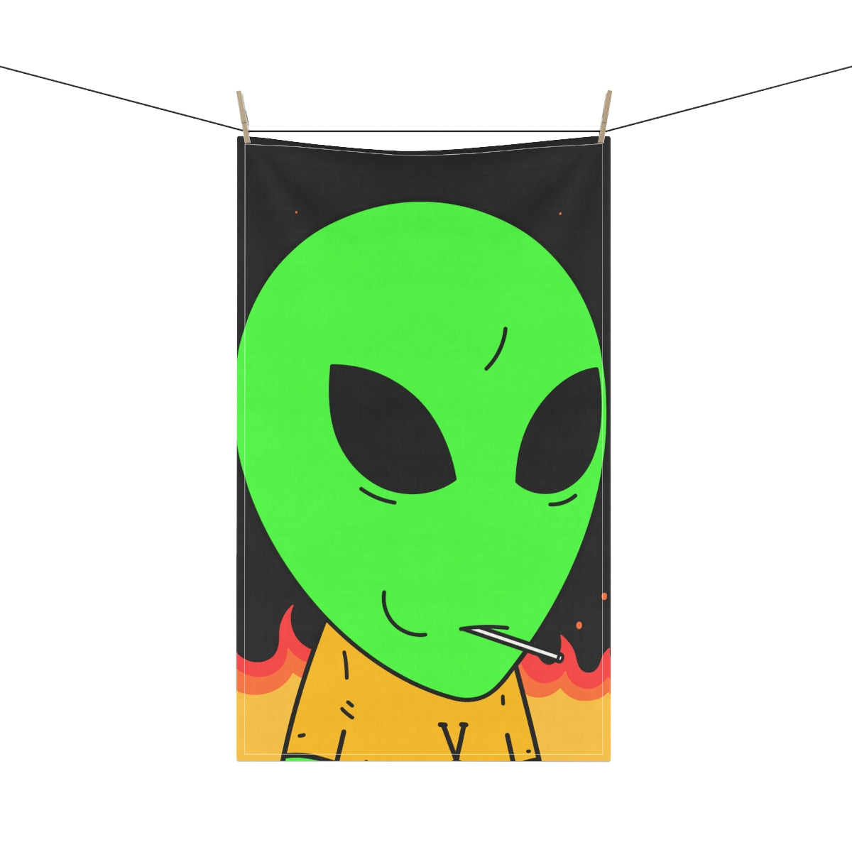 Space Alien UFO SCI FI Sucker Visitor Fire Flame Blazing heat Galactic Kitchen Towel