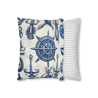 Nautical Theme Art - Anchors, Ropes, Compass Spun Polyester Square Pillow Case