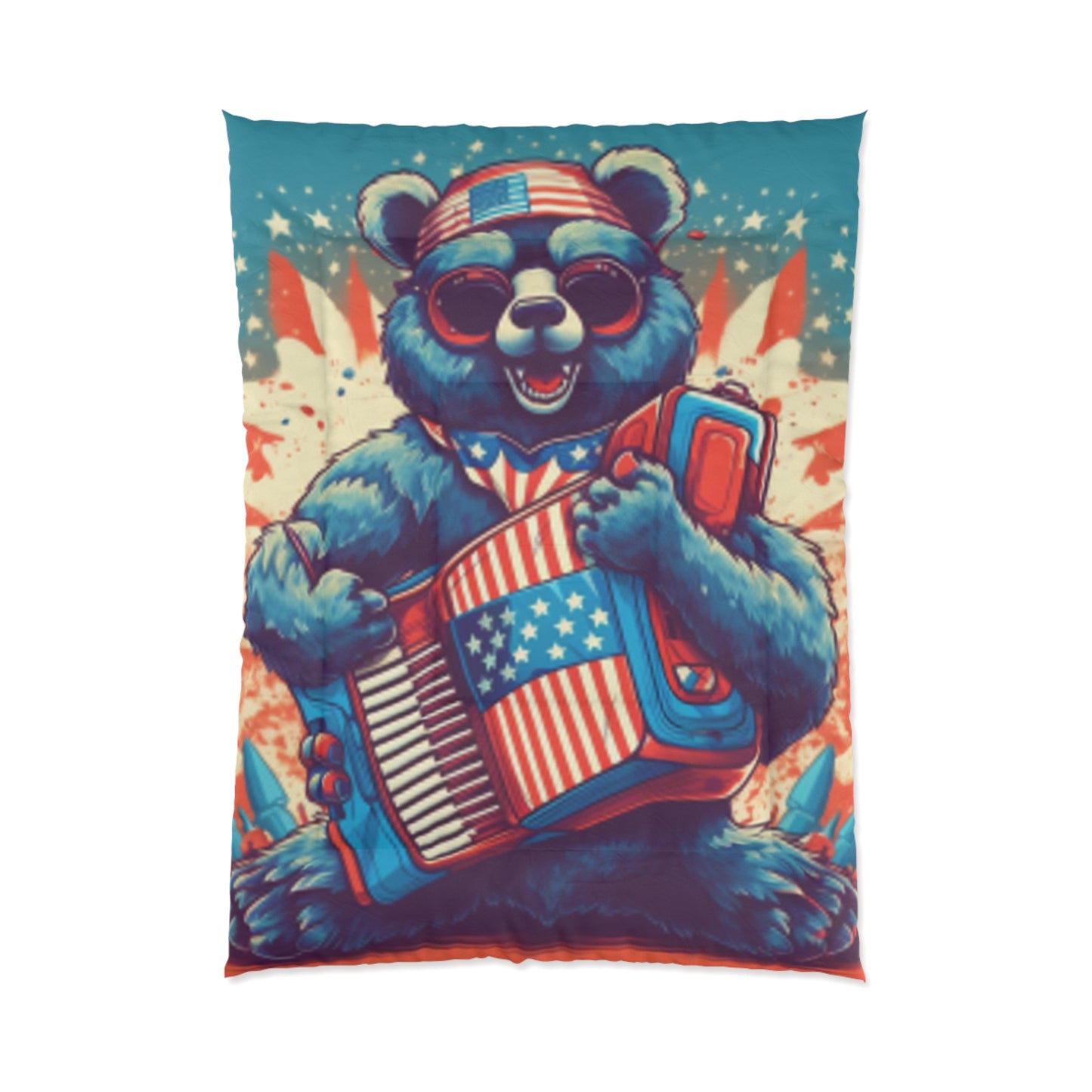 Accordion Bear Patriotic 4th of July American Music Comforter