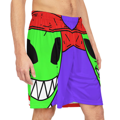 Personaje Alien Dibujos Animados Sombrero Rojo Camisa Rayas Gran Sonrisa Pantalones Cortos Baloncesto 