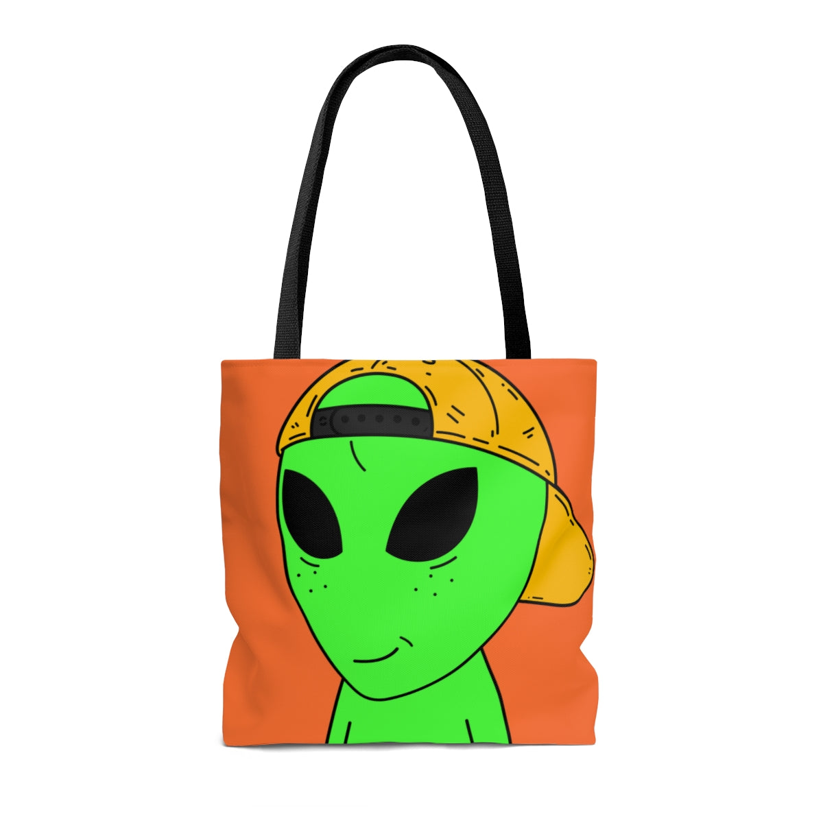 Visitante con sombrero amarillo alienígena verde AOP Bolsa de tela 