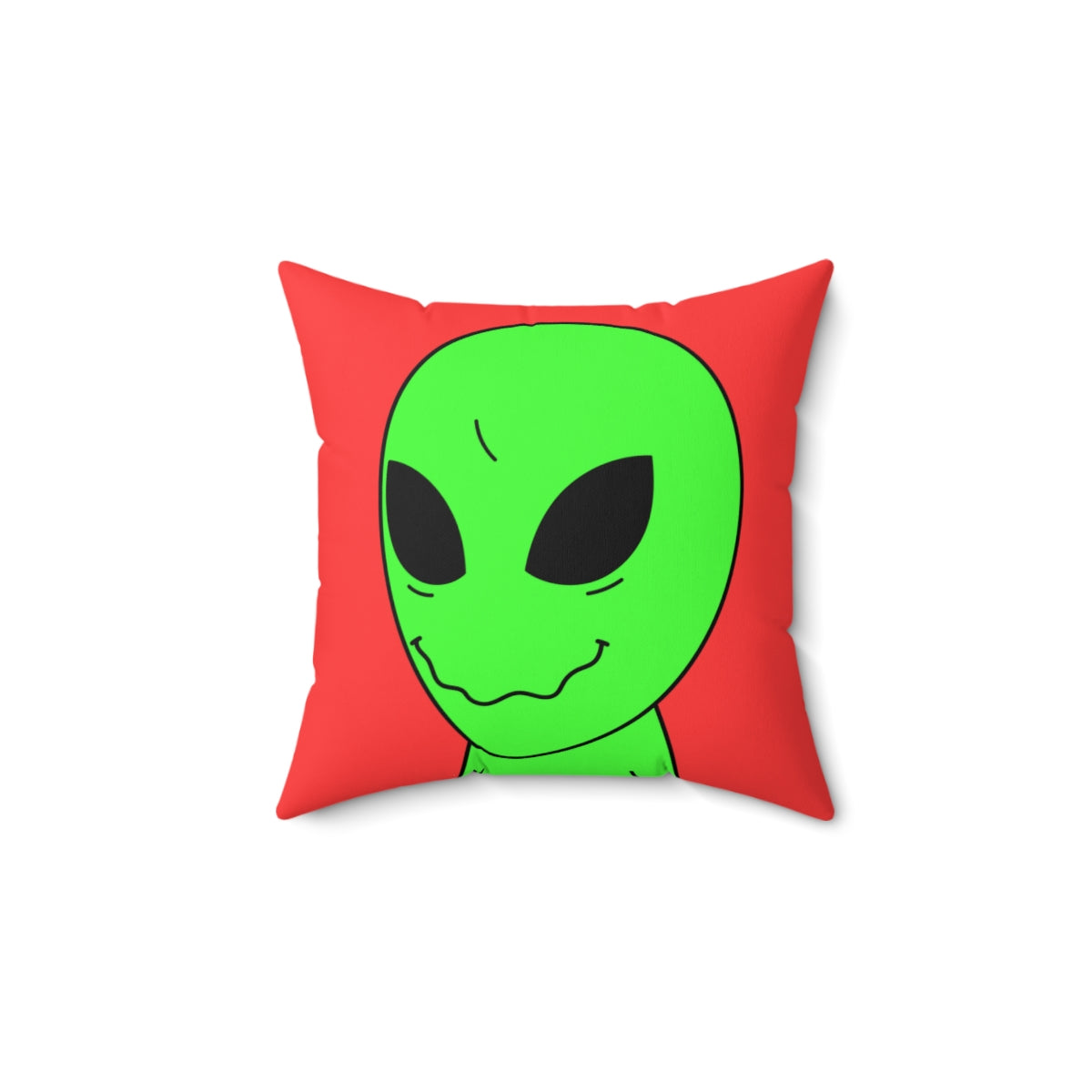 Green Smile Alien Visitor Spun Polyester Square Pillow