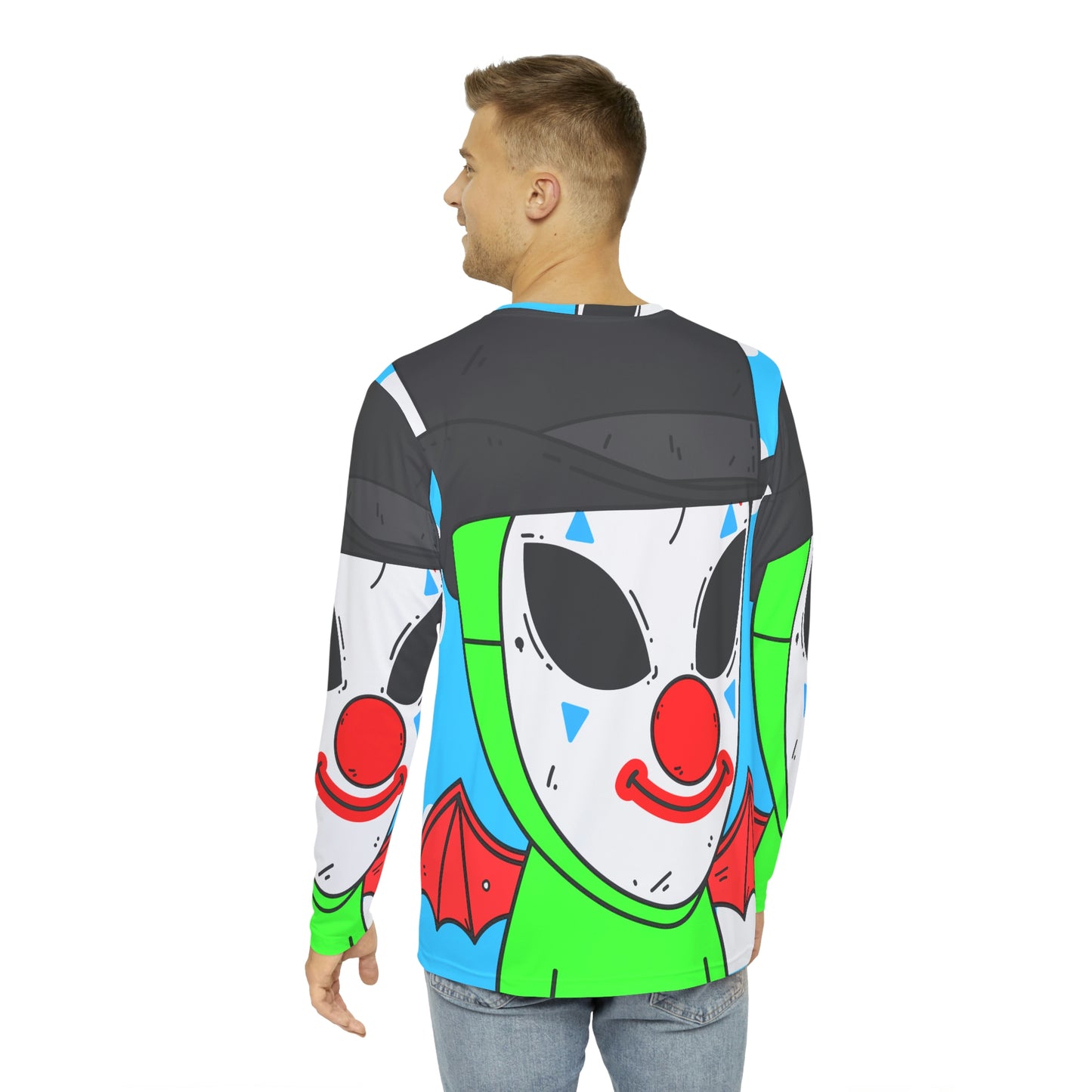 Payaso visitante alienígena verde con alas de diablo camisa AOP de manga larga para hombre 