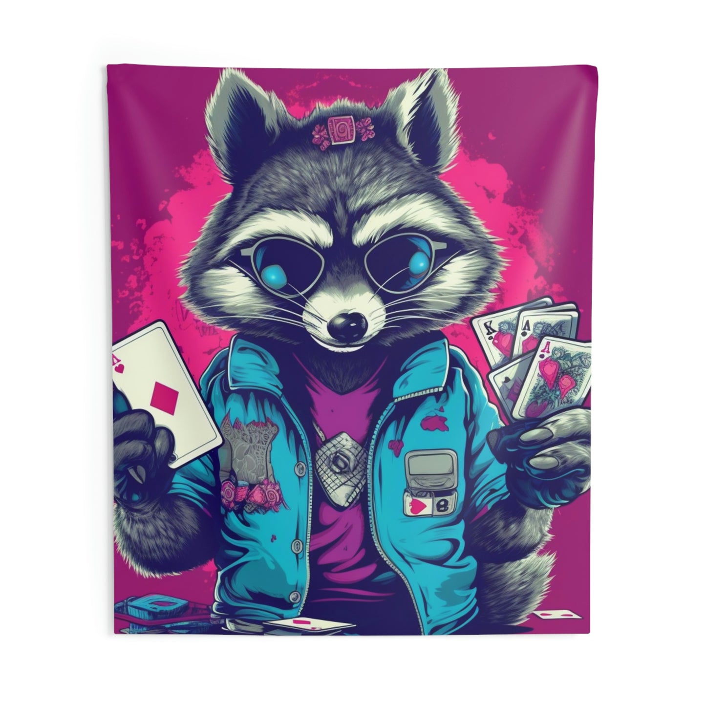 Raccoon Poker Card Player Furry Champion Indoor Wall Tapestries