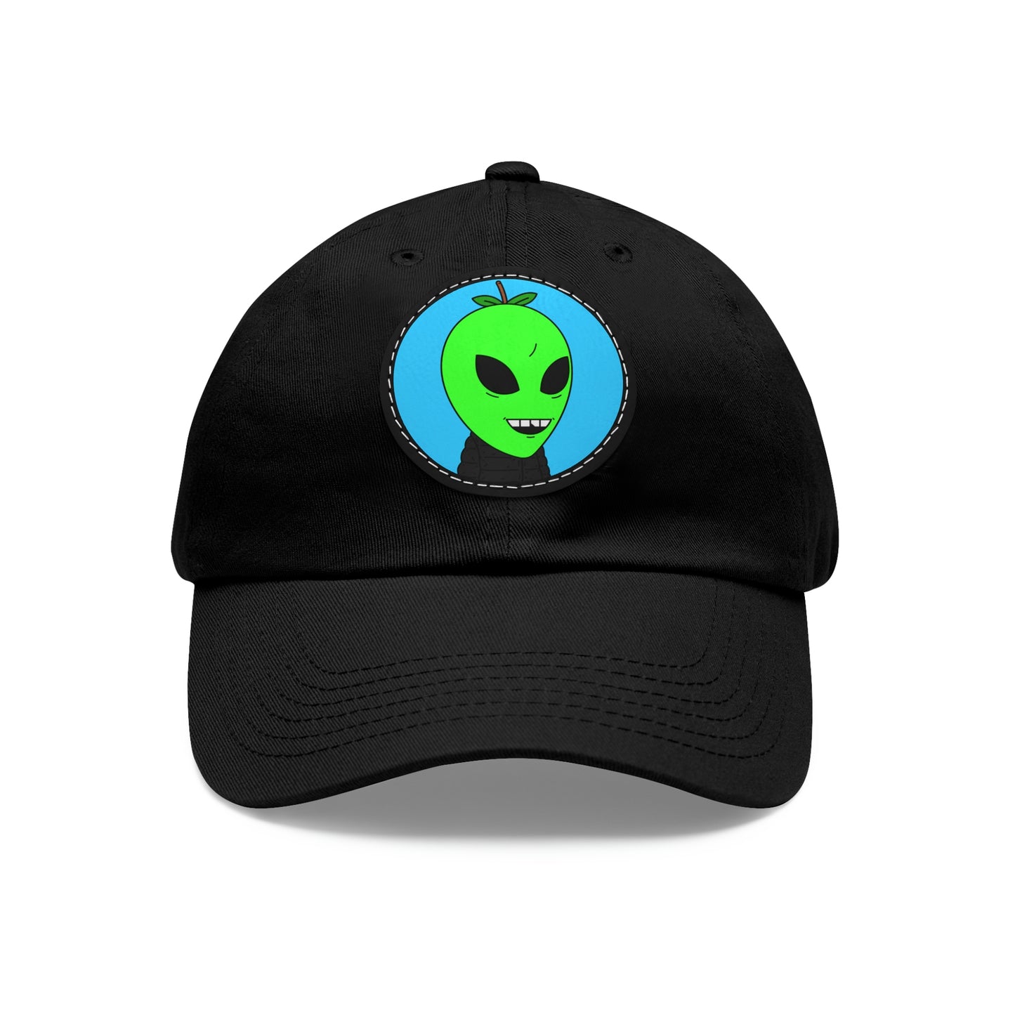 Green Apple Chipped tooth Visitor Smiling Dad Hat with Leather Patch (Round)