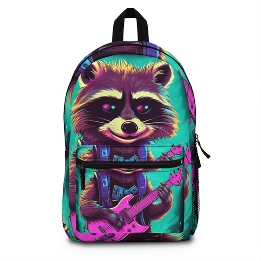 Raccoon Guitar Music Player Furry Animal Rock Star Backpack