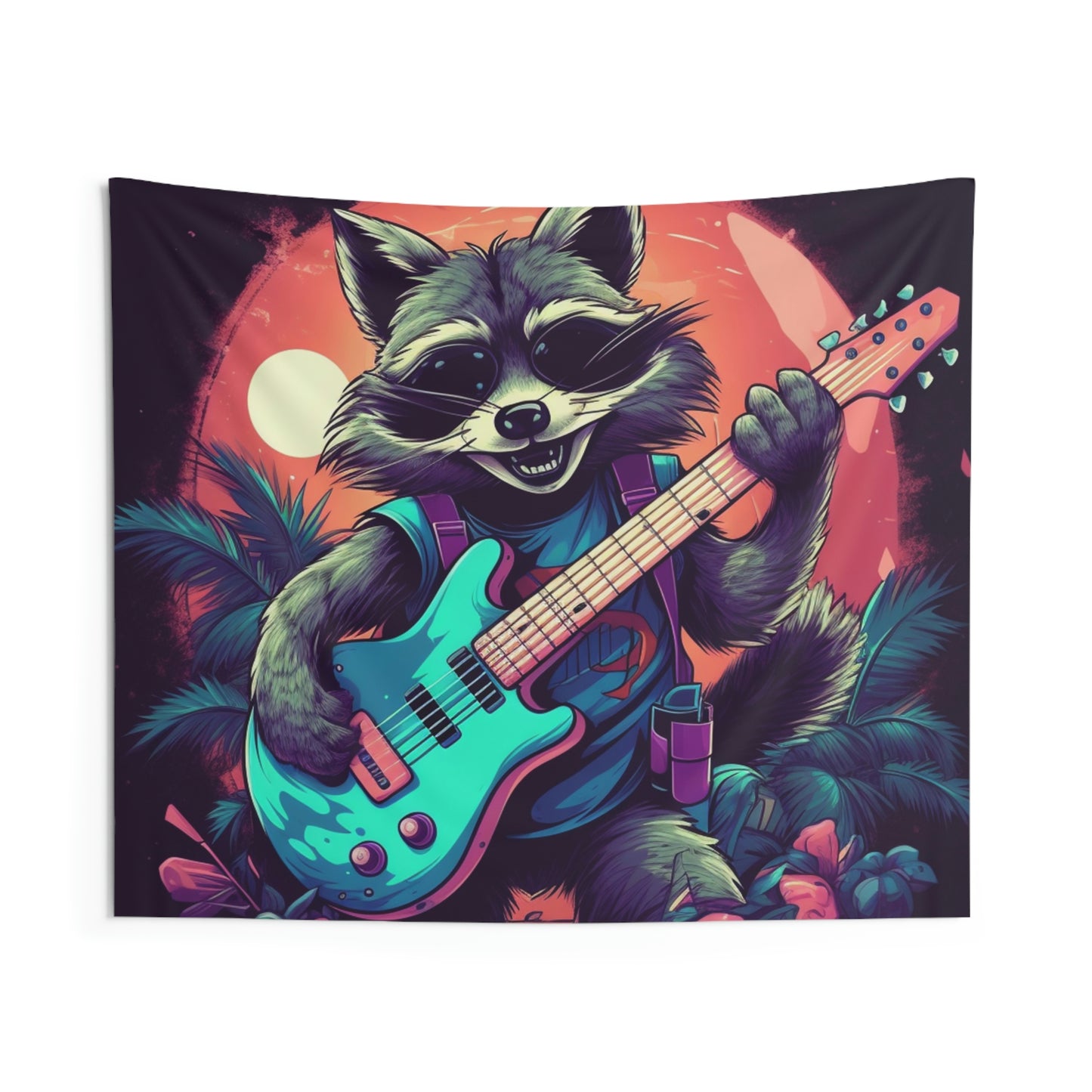 Furry Raccoon Guitarist: Animal Musician Rock Star Indoor Wall Tapestries