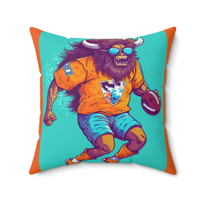 American Buffalo Football Player Sport USA Graphic Spun Polyester Square Pillow