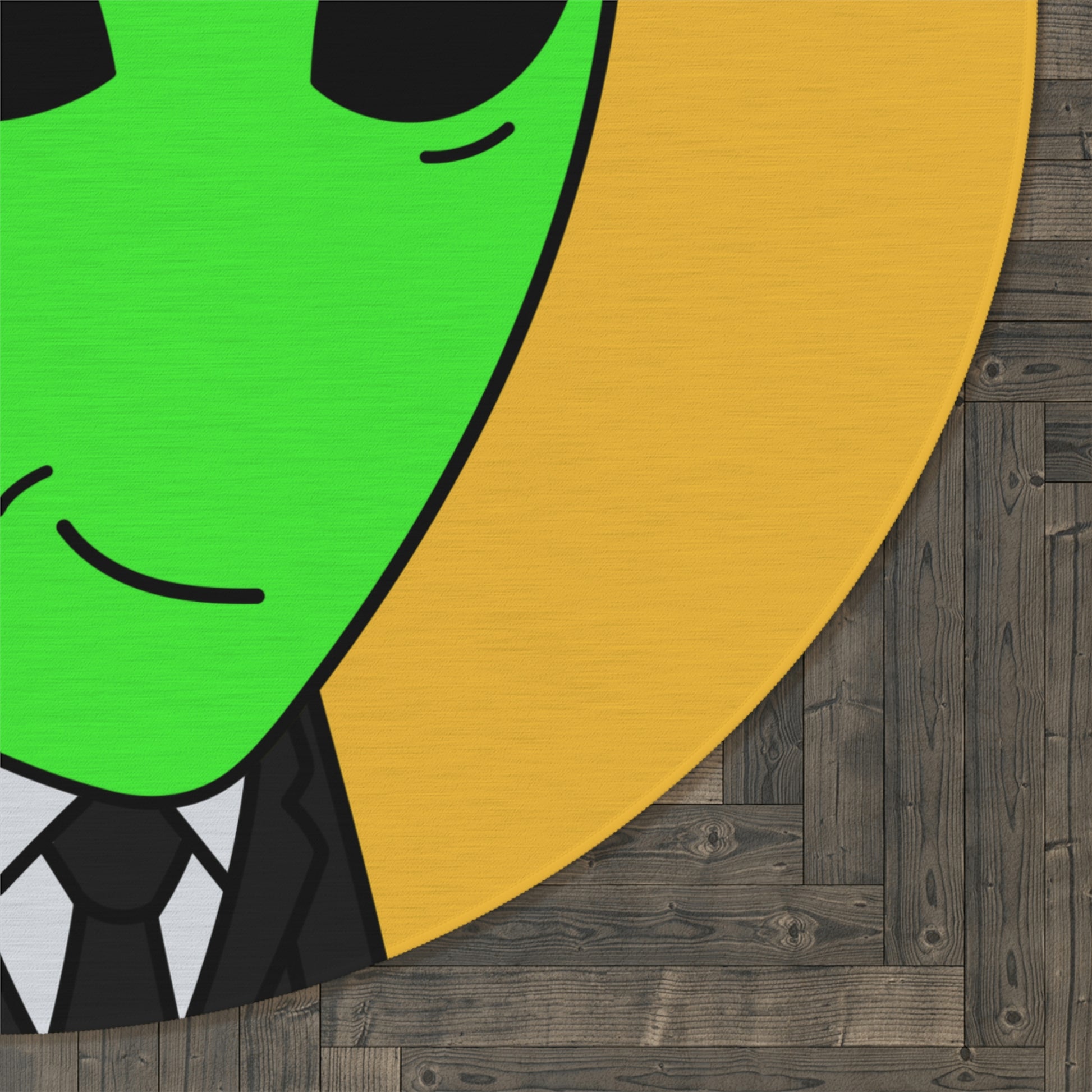 Green Smirk Face Alien Viking Helmet Black Business Suit Visitor Round Rug - Visitor751