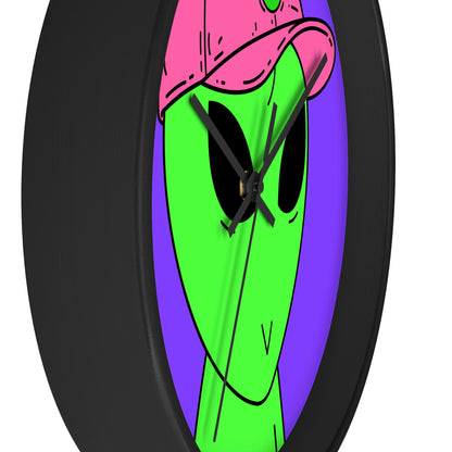 Green Alien V Face Pink Visi hat Visitor Wall clock