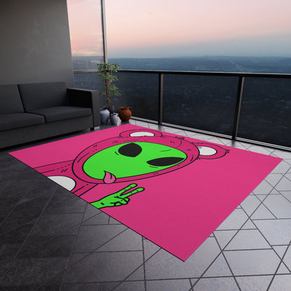 Pink Bear Green Peace Hand Tongue Visitor Alien Outdoor Rug