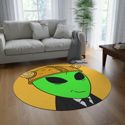 Green Smirk Face Alien Viking Helmet Black Business Suit Visitor Round Rug - Visitor751