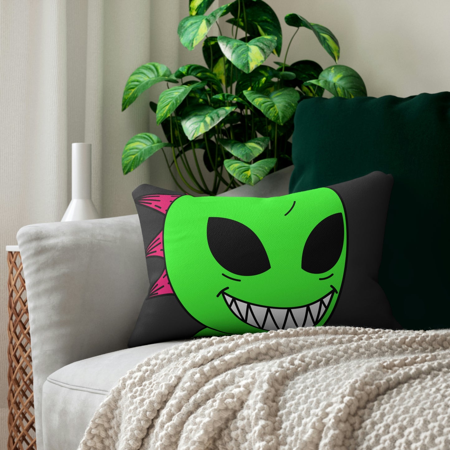 Spiked Pink Hair Muscle Alien Visitor Spun Polyester Lumbar Pillow