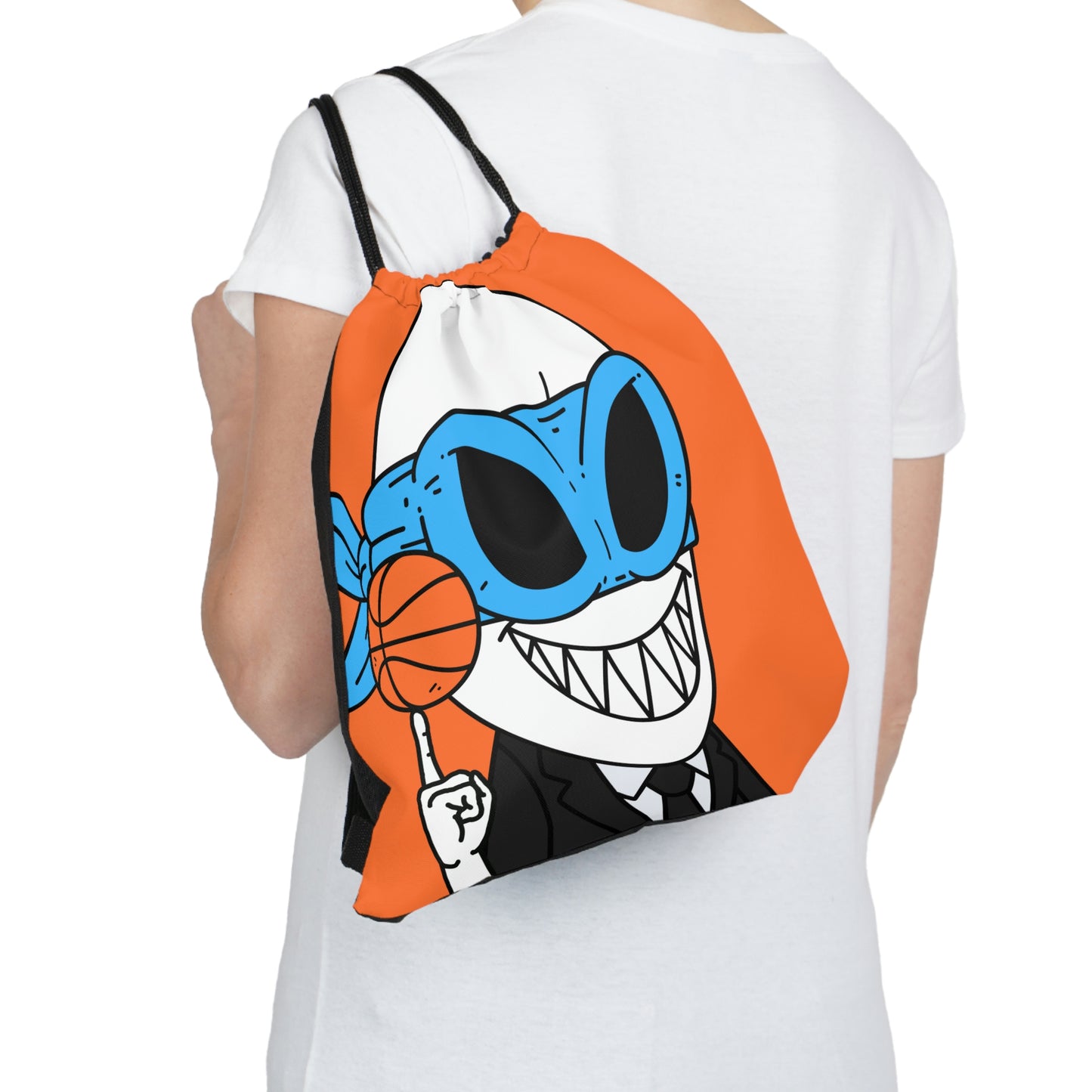 Outdoor Basketball Drawstring Bag - Alien BBall Sport Ninja Mask Orange Basketball