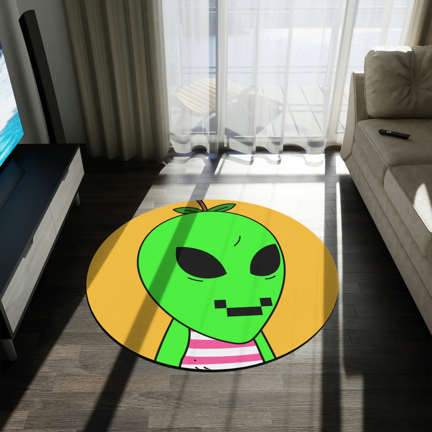 Digital Smile Green Apple Head Visitor Alien Round Rug - Visitor751