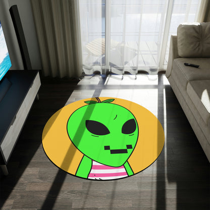 Digital Smile Green Apple Head Visitor Alien Round Rug - Visitor751