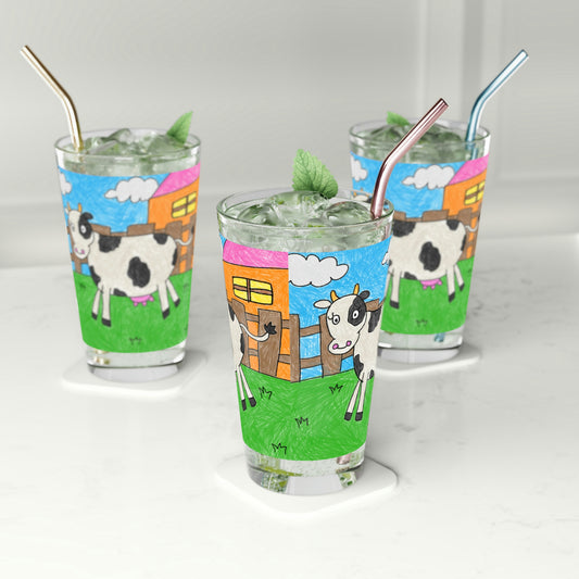 Cow Moo Farm Barn Animal Character Pint Glass, 16oz