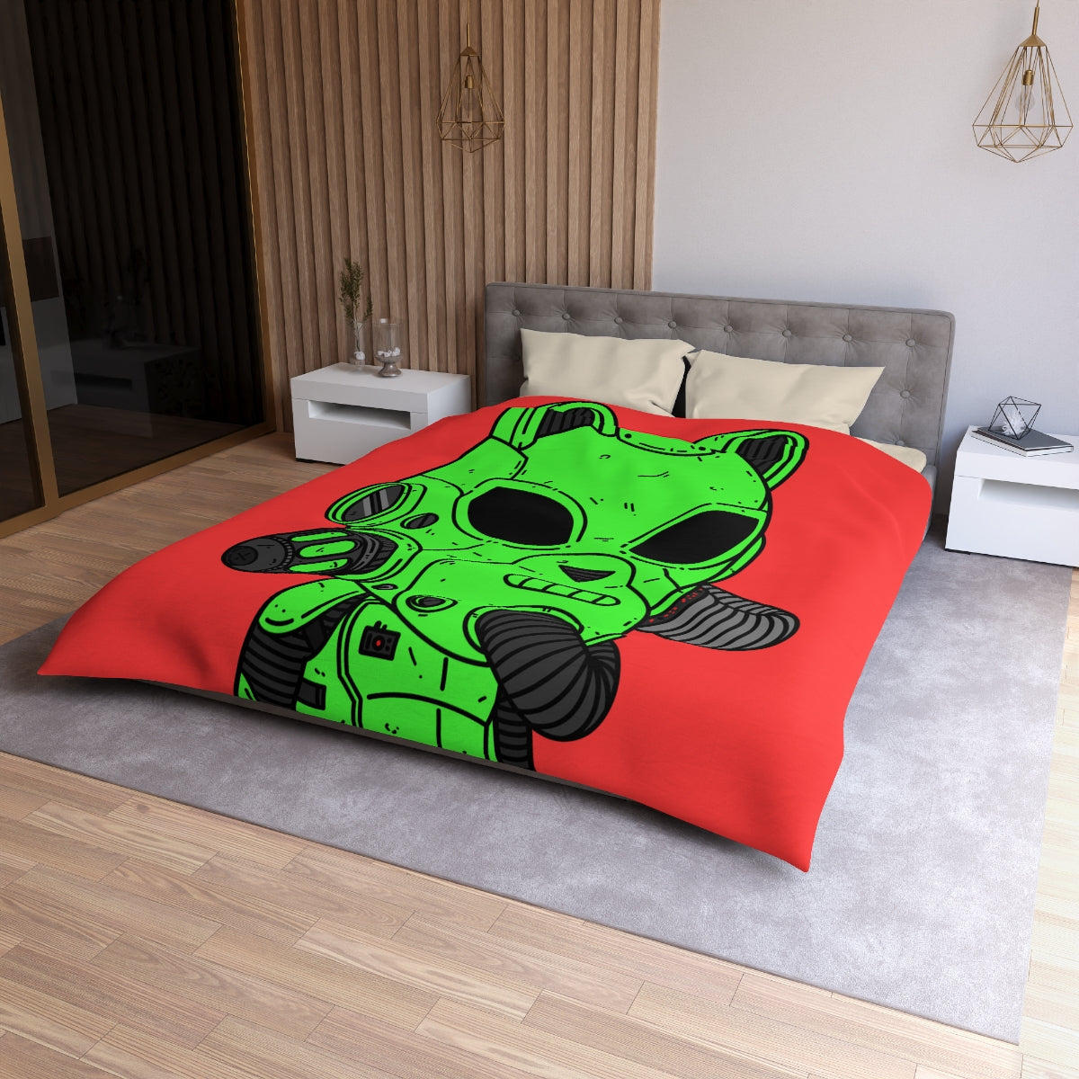 Cat Ears Armored Green Future Alien Cyborg Machine Visitor Microfiber Duvet Cover